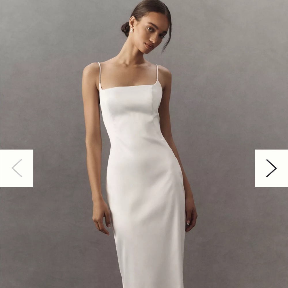 BHLDN Sleek White Spaghetti Strap Gown